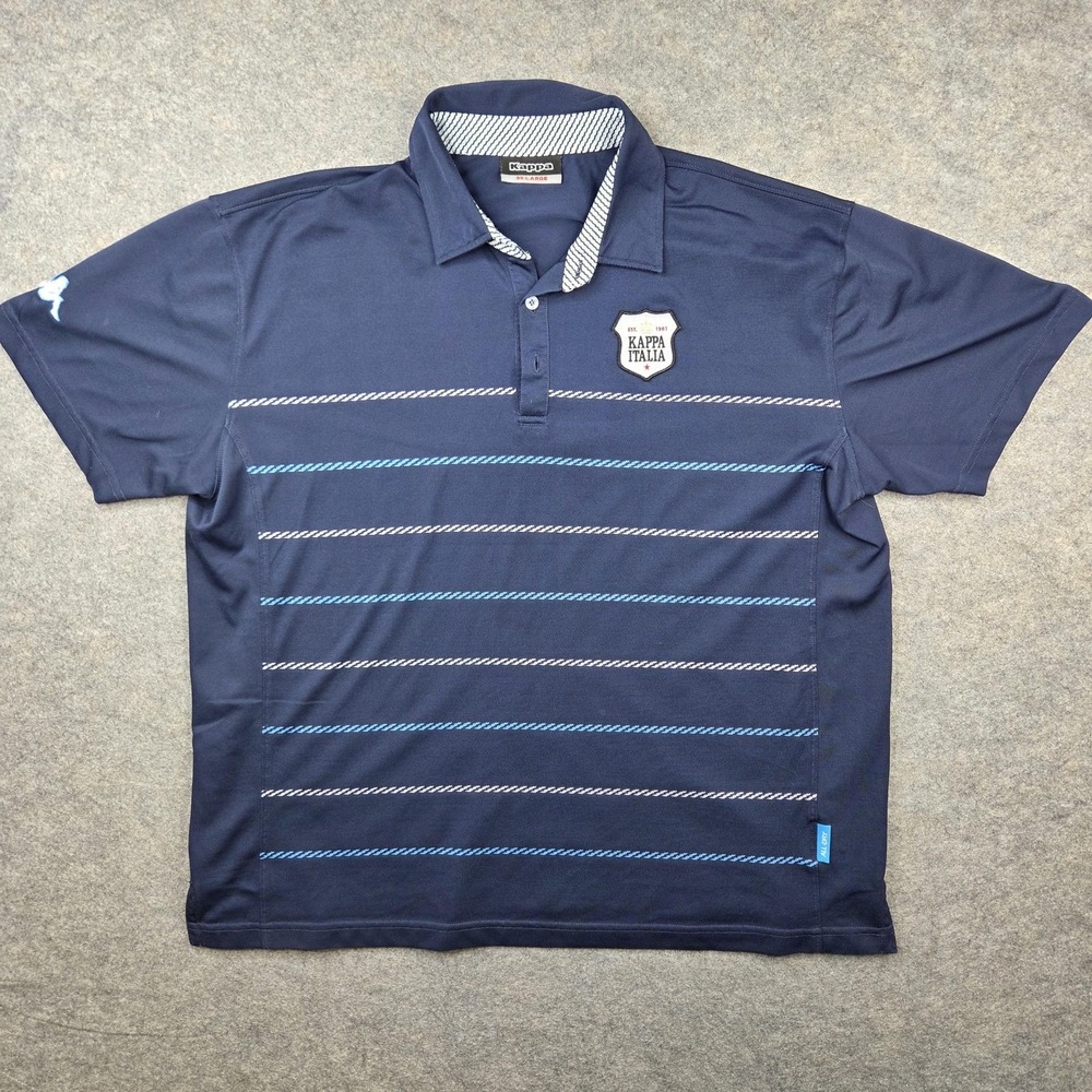 Kappa‎ Polo Shirt Mens 3XL Blue Stripe Kappa Italia 100% Polyester Casual Top